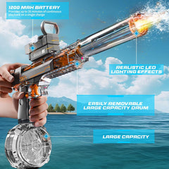 Electric Water Blaster with LED Lights, Water Shooter Powerful Squirt Water Pistol for Kids/Aldults, Long Range Shoot Reach 26-35Ft, High Powered IP67 Waterproof for Summer, Outdoor,Party,Birthday Gift， Swimming Pools