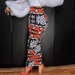 High Waist Large Size Slim Geometric Print Skirt