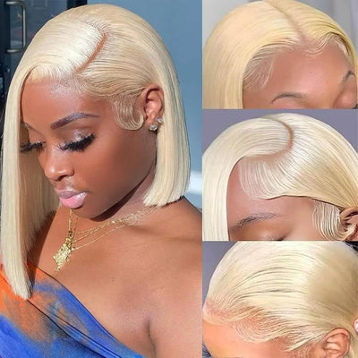 YATUWIN Blonde Wig Human Hair Bob 13X4 lace, 180% Density with Baby Hair 613 Lace Front Wig Human Hair HD Lace Wig 12 Inch